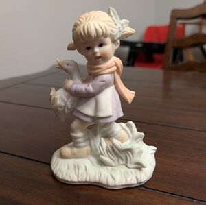 Vintage Porcelain Figurine of Girl with Goose